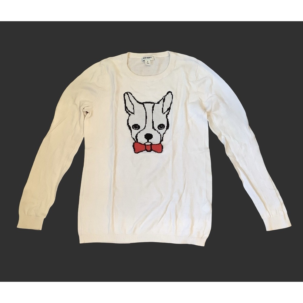 Womens Old Navy Black & White Pullover Sweater Terrier Dog Fun Sweater M